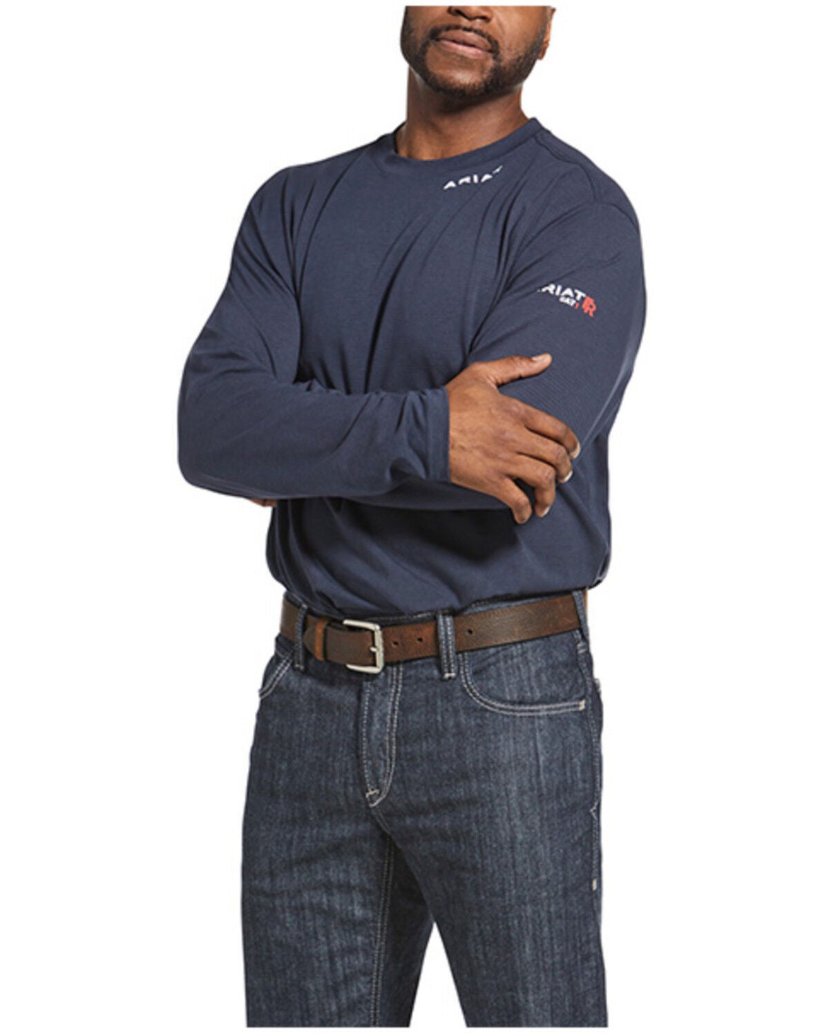 Image #1 - Ariat Men's FR Base Layer Long Sleeve Work T-Shirt - Tall, Navy, hi-res