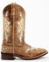 Laredo Women's Flower Inlay Western Performance Boots - Broad Square Toe, Tan, hi-res