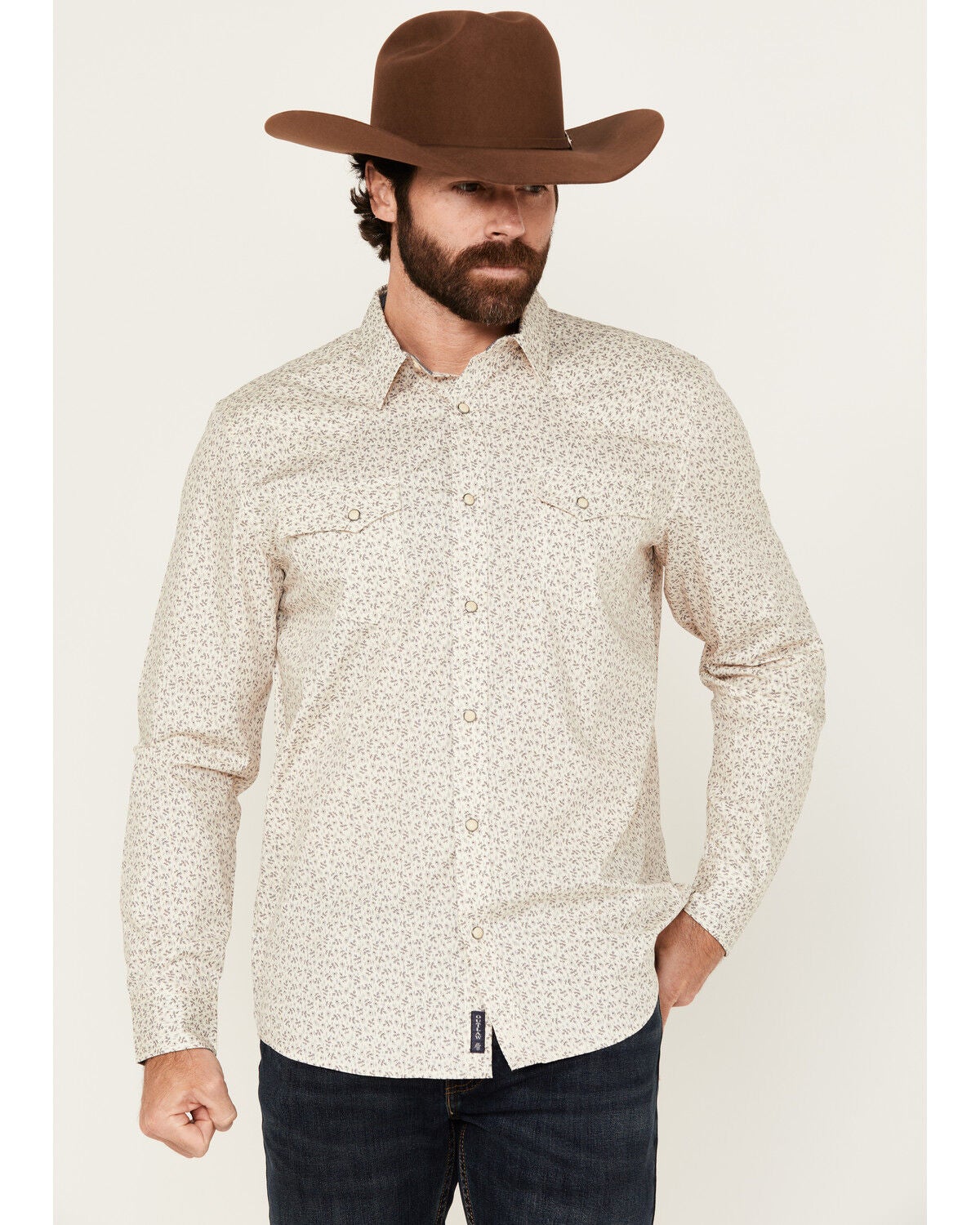 Moonshine Spirit Men's Kickin Daisies Floral Print Long Sleeve Snap Western Shirt, Ivory, hi-res