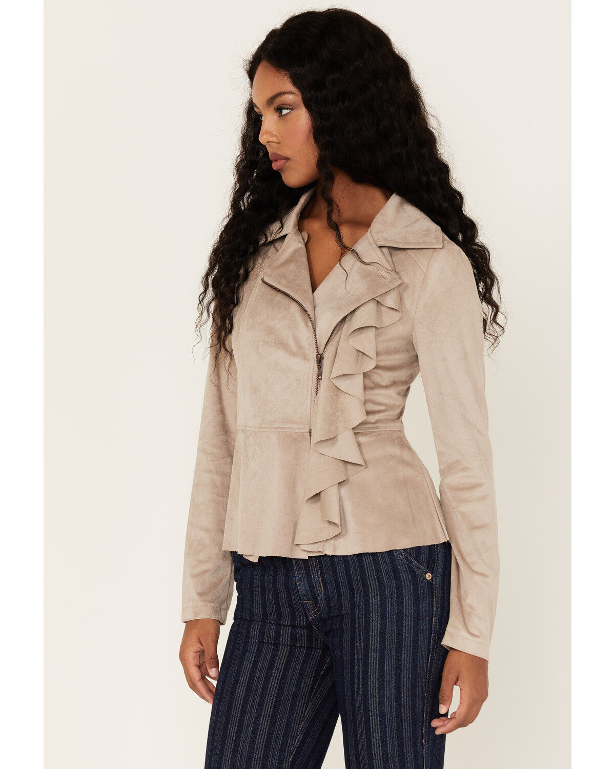 Image #2 - Shyanne Women's Ruffle Faux Suede Moto Jacket, , hi-res