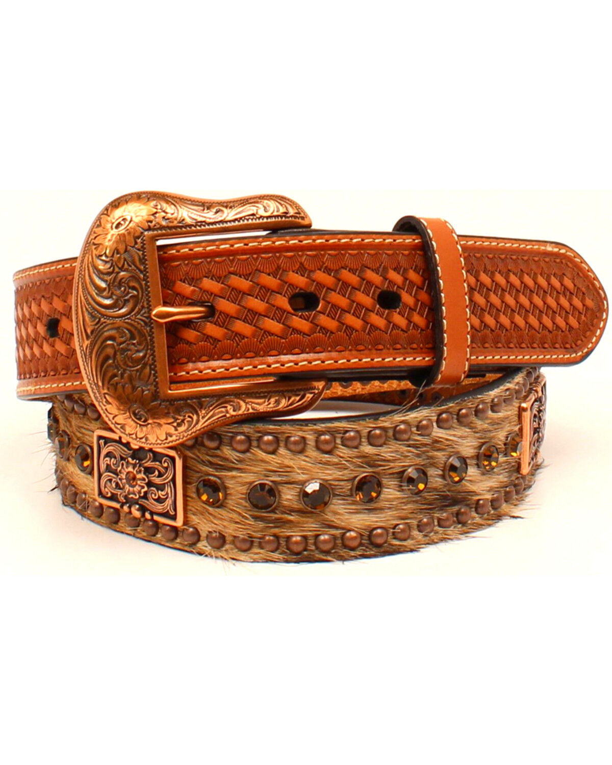 STAR Concho ~Brown TOOLED Leather ~MAN'S WESTERN BELT~ N25100 Silver NOCONA 14 