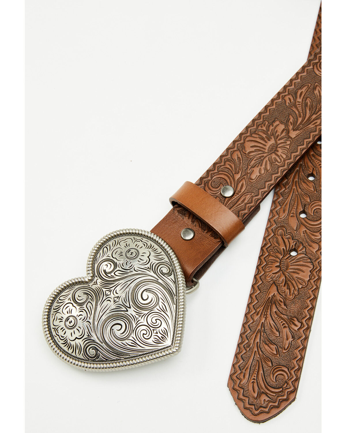 Image #2 - Shyanne Women's Valentina Embossed Heart Buckle Belt, Brown, hi-res