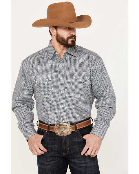 Image #1 - Stetson Men's Geo Print Long Sleeve Pearl Snap Western Shirt, Sage, hi-res