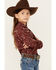 Image #2 - Shyanne Girls' Dakota Floral Print Long Sleeve Pearl Snap Western Shirt , Mahogany, hi-res