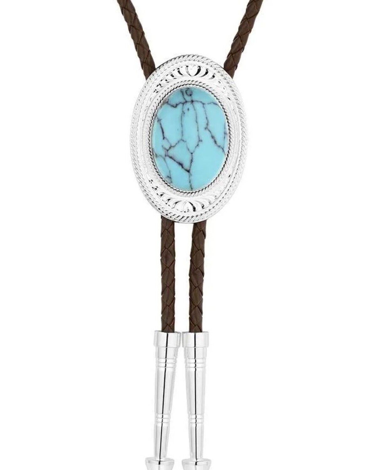 thumbnail image 2 of Montana Silversmiths Pioneer Turquoise Bolo Tie - Silver Plated With Leather Cord 2 of 10