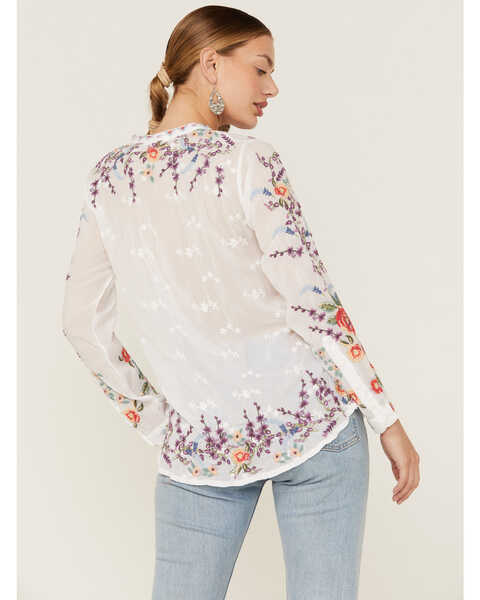 Johnny Was Women's Yasmine Embroidered Long Sleeve White Blouse