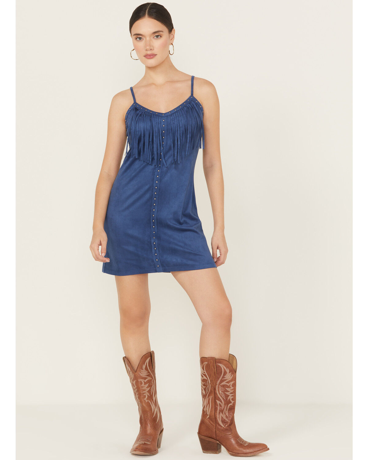 Product Name:  Idyllwind Women's Faux Suede Studded Fringe Sleeveless Mini Dress