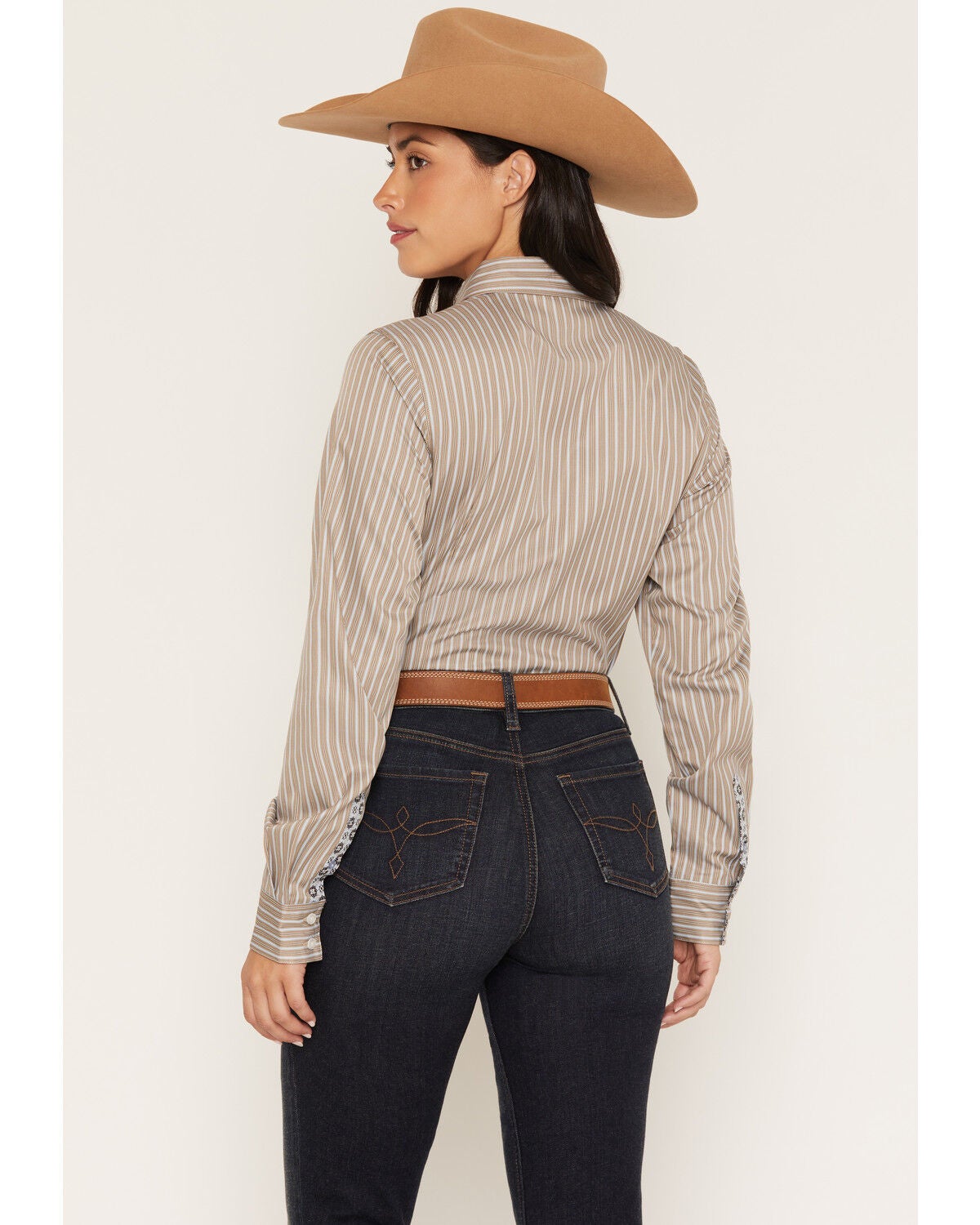 Image #4 - Cinch Women's TENCEL Striped Long Sleeve Button-Down Western Shirt, Brown, hi-res