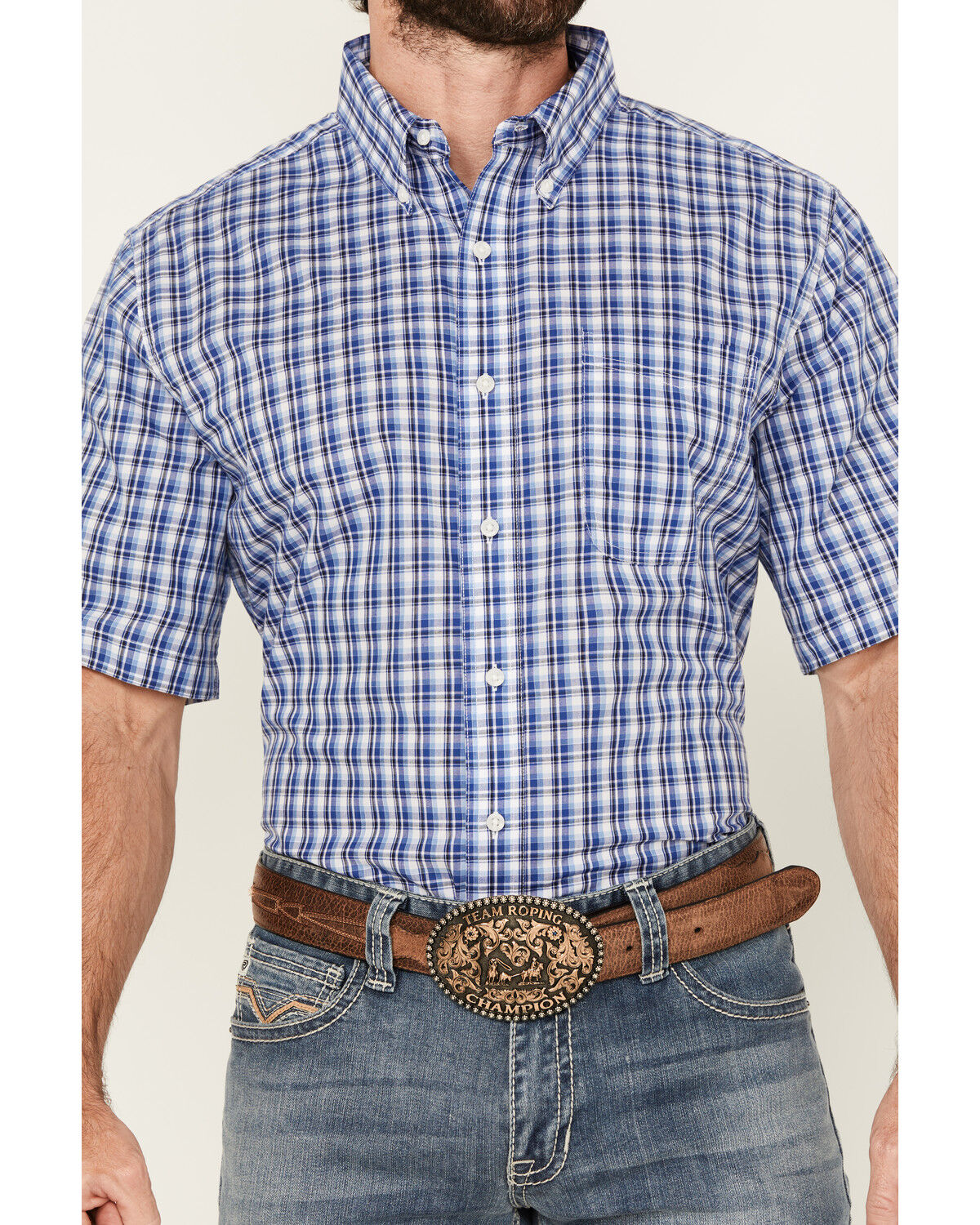 Wrangler Riata Men's Assorted Plaid Print Short Sleeve Button-Down Western Shirt - Big