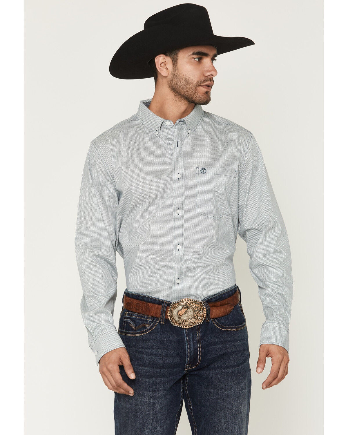 Cody James Men's Day Job Geo Print Long Sleeve Button-Down Stretch Western Shirt, Blue, hi-res