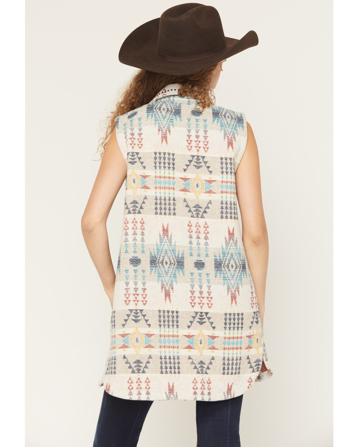 Image #4 - Cotton & Rye Women's Boot Barn Exclusive Studded Southwestern Print Long Vest, Ivory, hi-res