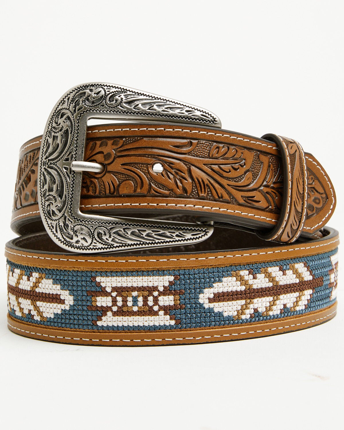 Cody James Men's Zane Southwestern Embroidered Inlay Belt, Brown, hi-res