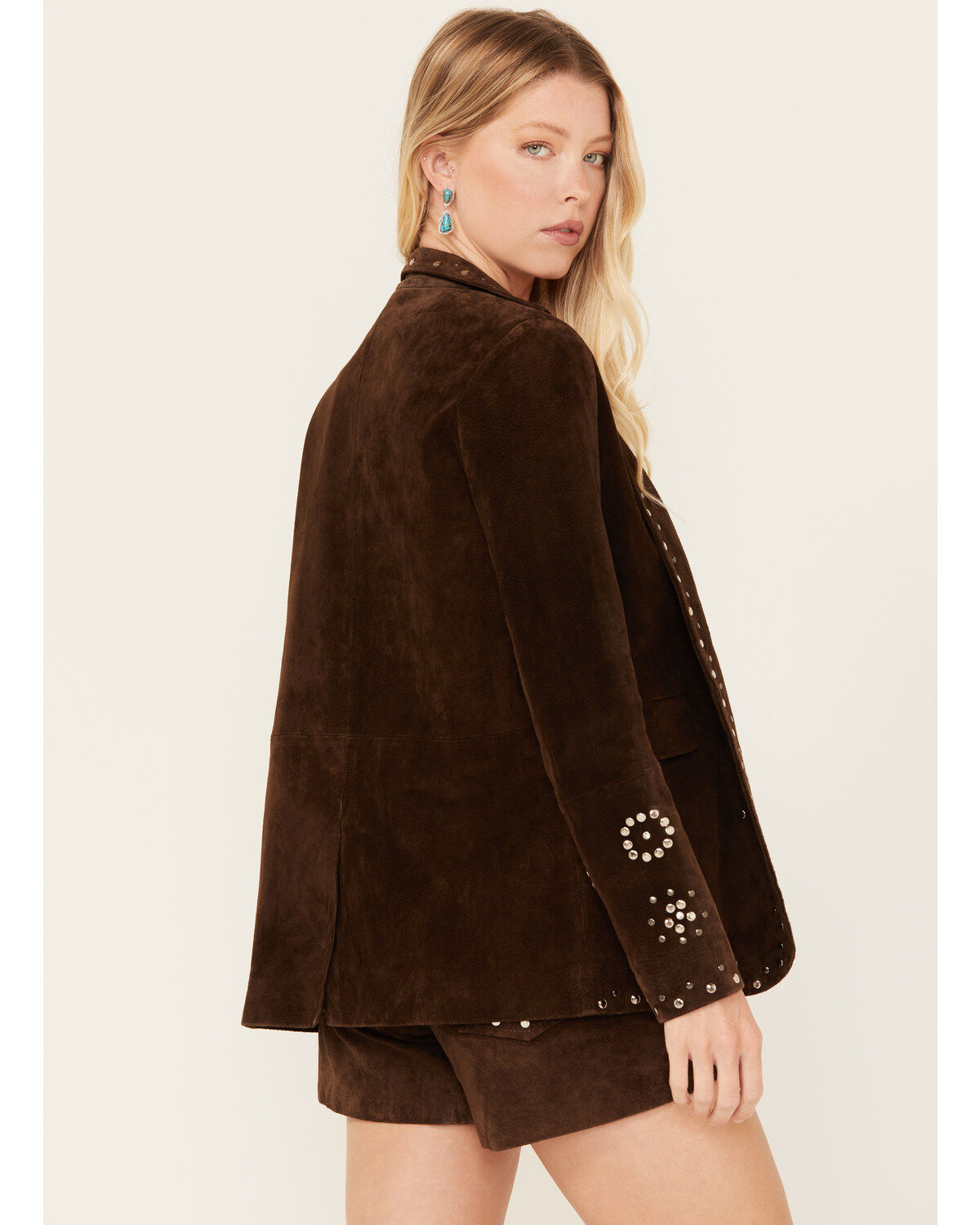 Image #4 - Driftwood Women's Suede Studded Blazer, Chocolate, hi-res