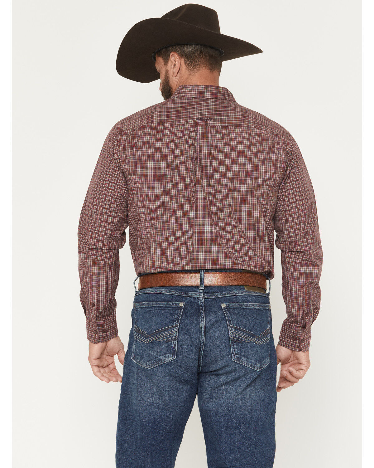 Image #4 - Ariat Men's Pro Series Travis Plaid Print Long Sleeve Button-Down Stretch Western Shirt, Burgundy, hi-res