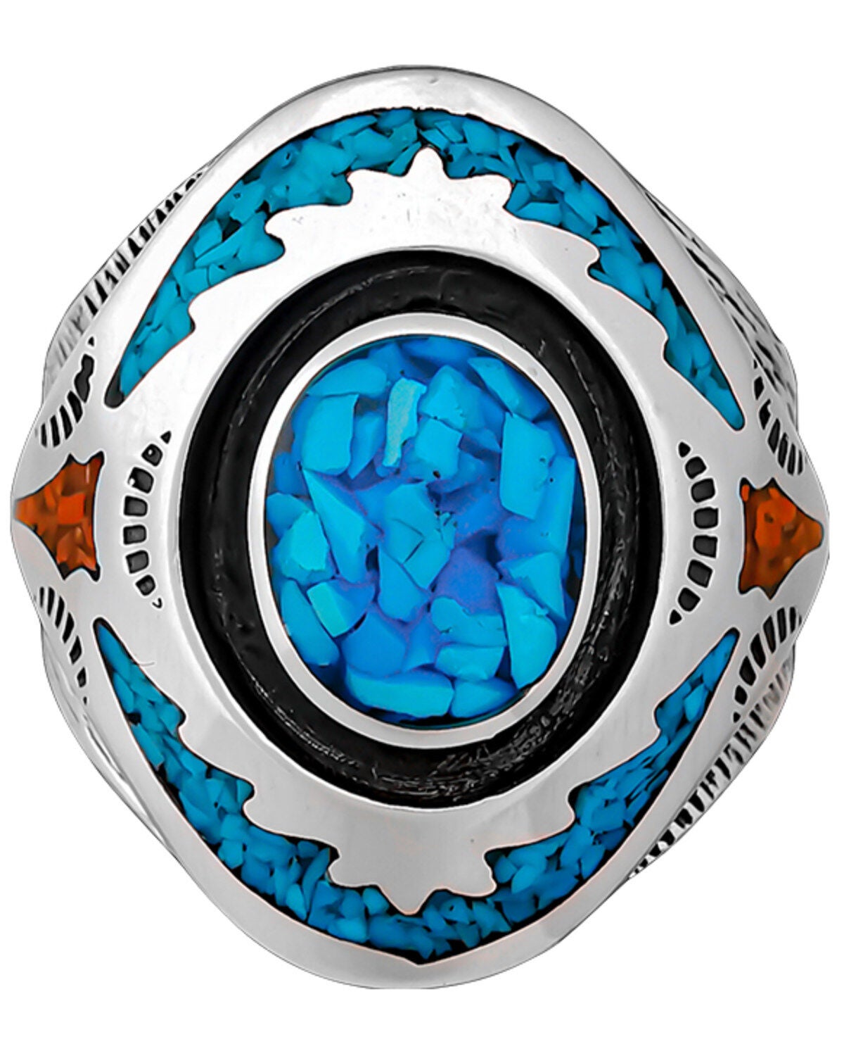 Silver Legends Women's Turquoise and Coral Southwestern Ring, Turquoise, hi-res