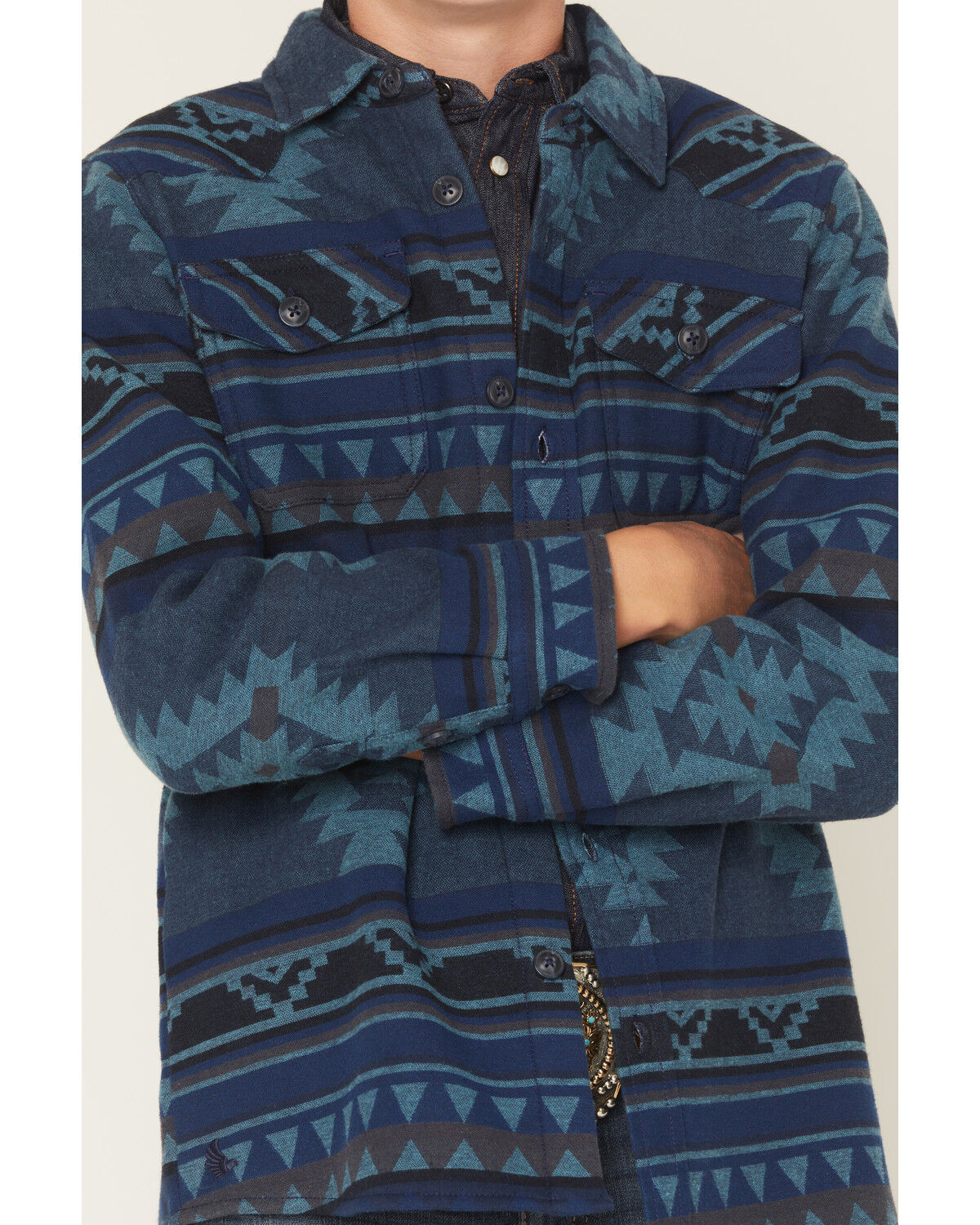 Image #3 - Cody James Boys' Rosewell Southwestern Print Button-Down Flannel Shirt Jacket, Blue, hi-res