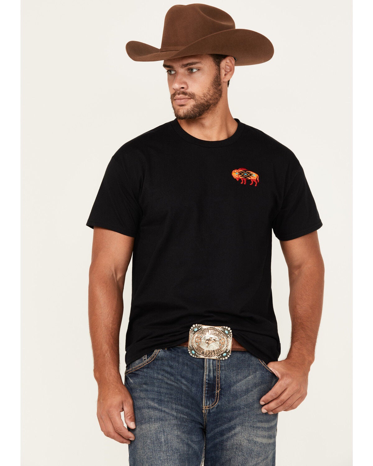 Riot Society Men's Boot Barn Exclusive Native Buffalo Short Sleeve Graphic T-Shirt, Black, hi-res