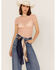 Image #1 - Free People Women's Keep It Simple Lace Short Sleeve Top, Pink, hi-res