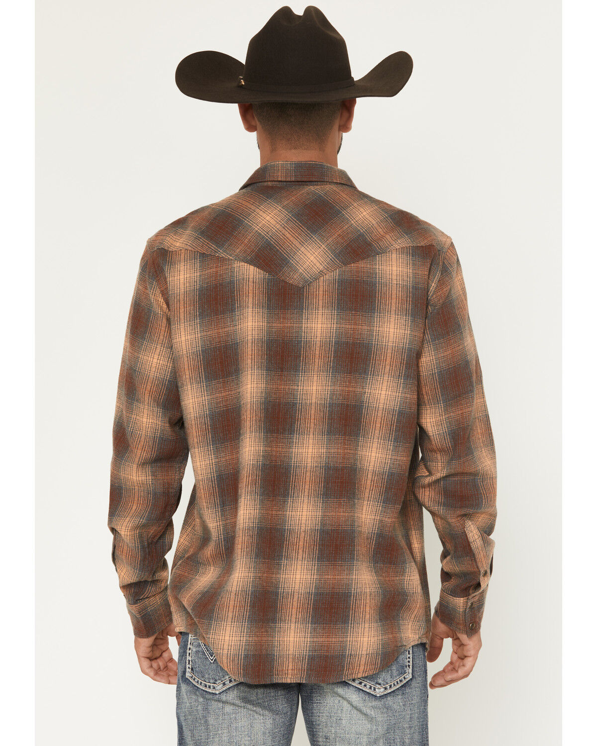 Image #4 - Moonshine Spirit Men's Bluff Plaid Print Long Sleeve Snap Flannel Shirt, Rust Copper, hi-res