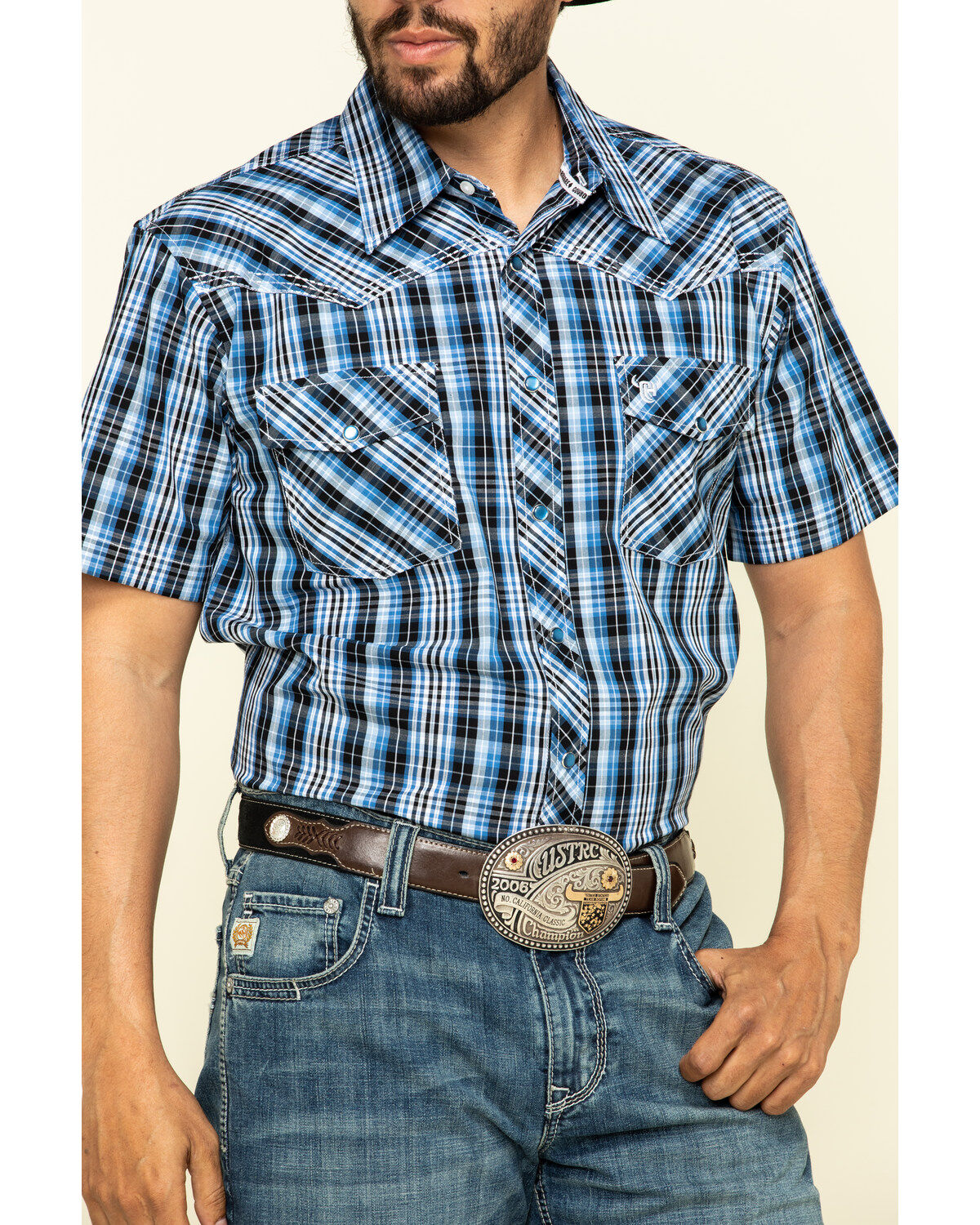 Image #4 - Cowboy Hardware Men's Heeler Plaid Short Sleeve Western Shirt, , hi-res