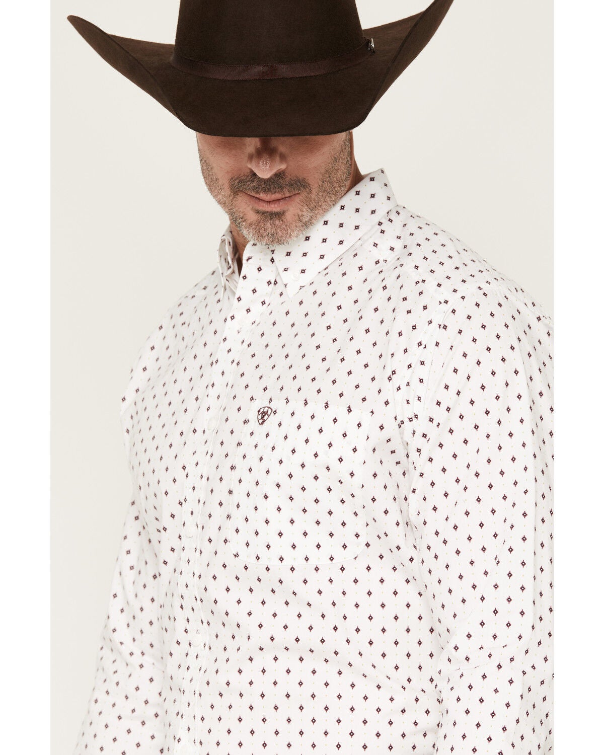 Image #2 - Ariat Men's Campbell Geo Print Long Sleeve Button-Down Western Shirt, White, hi-res