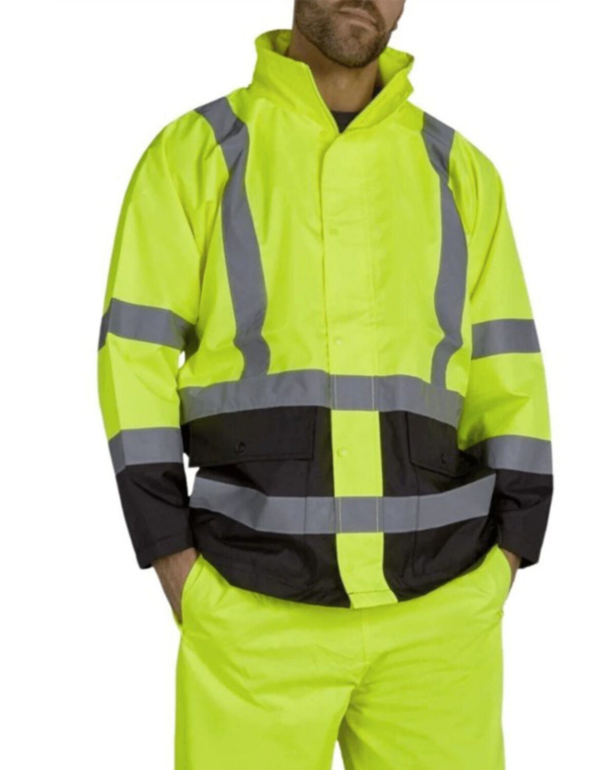 Image #1 - Utility Pro Men's HiVis Waterproof Rain Jacket, Yellow, hi-res