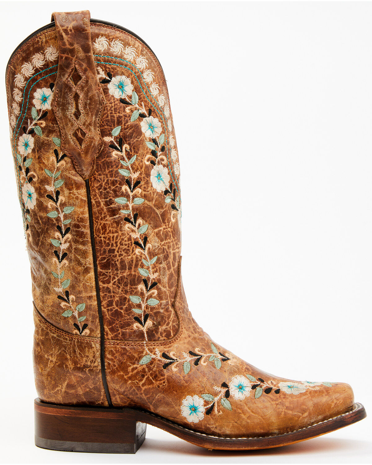 Image #3 - Corral Women's Floral Blacklight Western Boots - Square Toe, Cognac, hi-res
