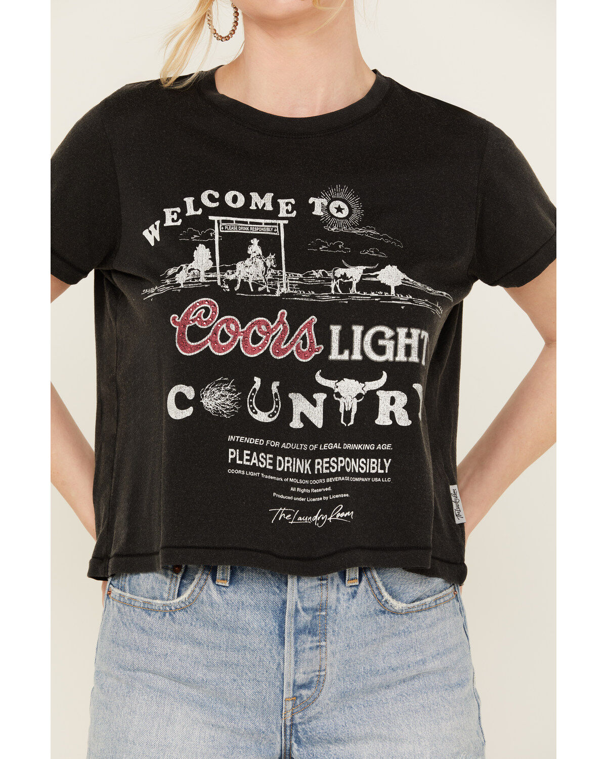 Image #3 - The Laundry Room Women's Rhinestone Coors Neon Light Short Sleeve Graphic Tee, Black, hi-res