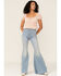 Image #4 - Jolt Women's Jacquard Crinkle Short Sleeve Peasant Crop Top, , hi-res
