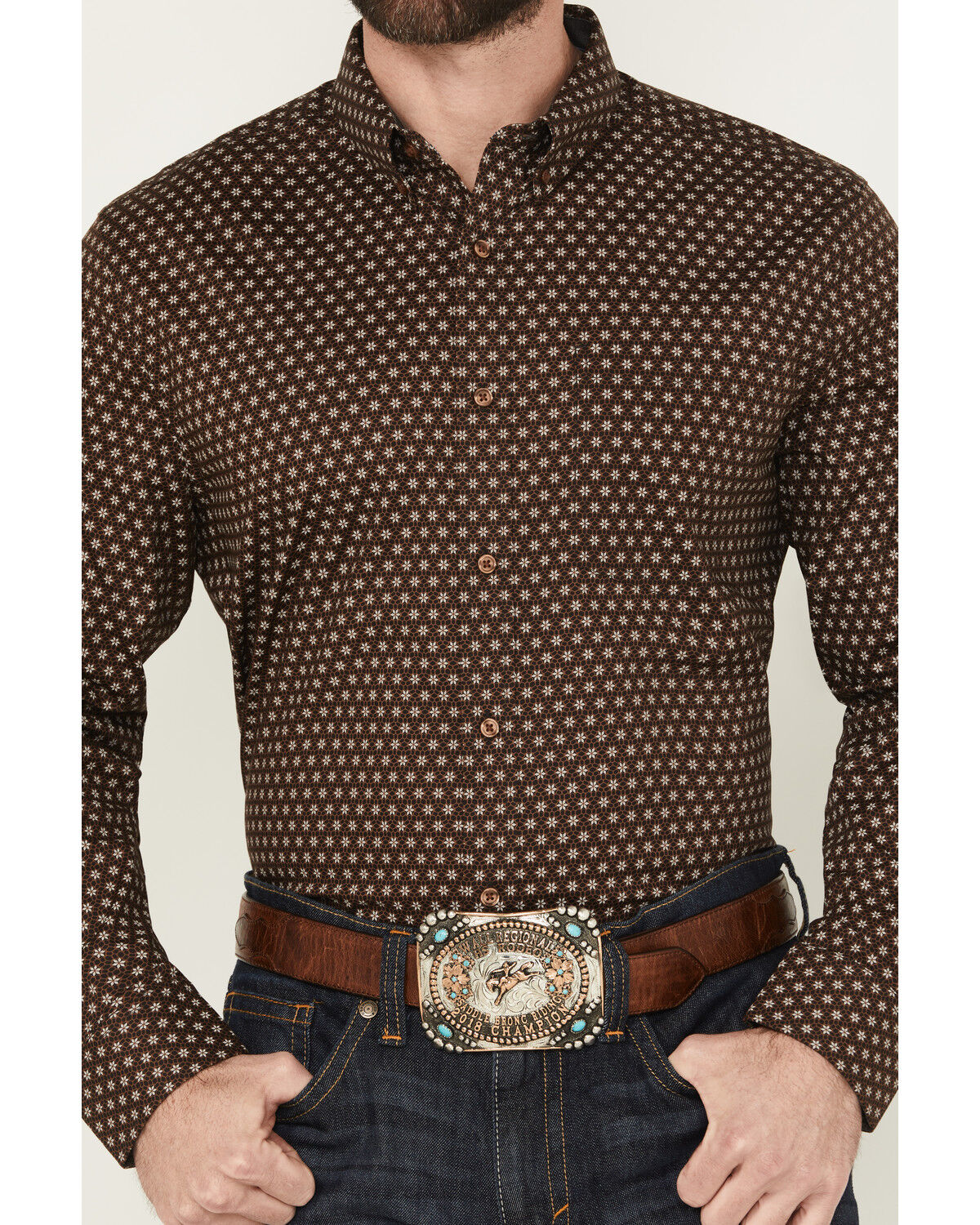 Image #3 - Cody James Men's Sebastian Geo Print Long Sleeve Button-Down Stretch Western Shirt, Dark Brown, hi-res