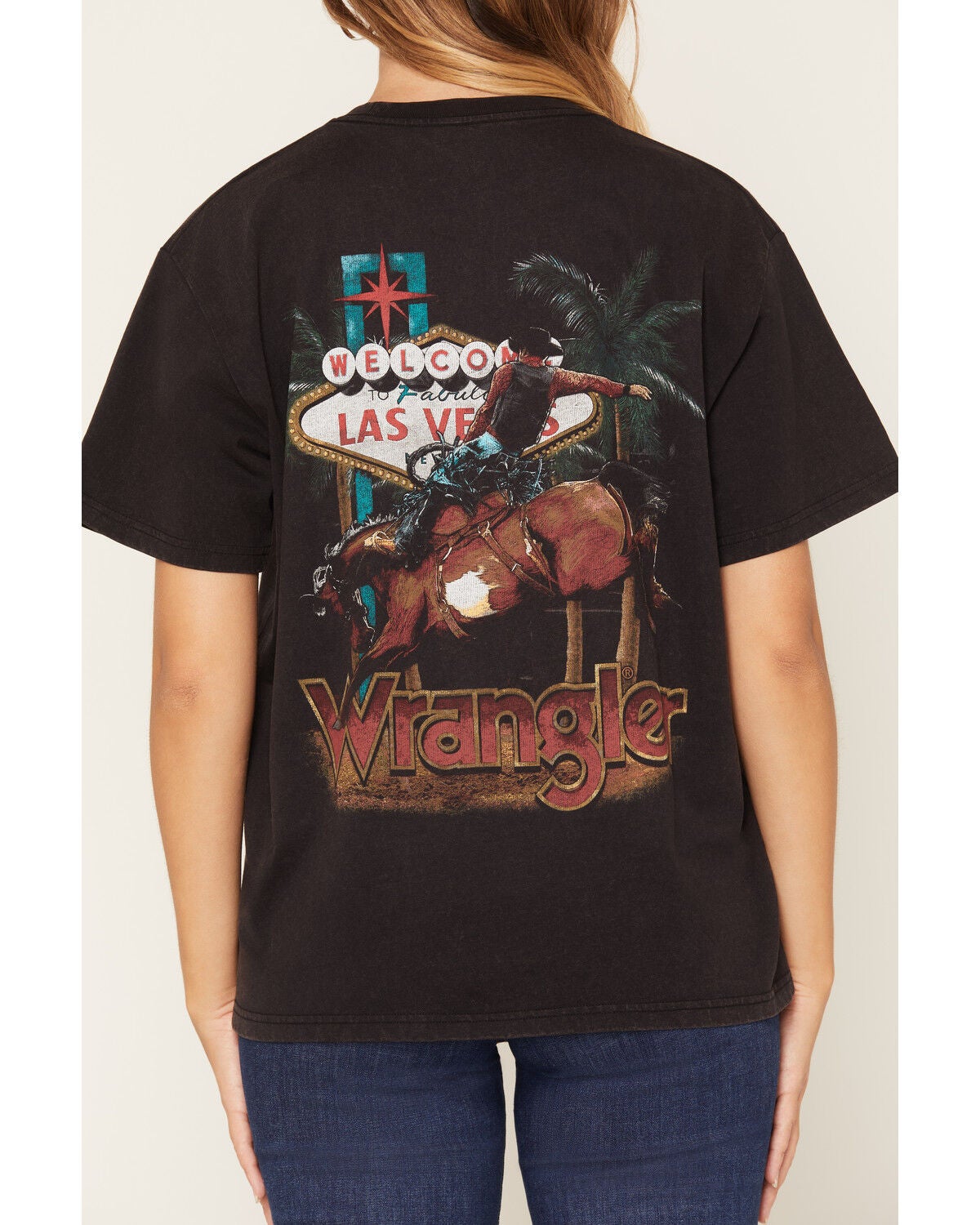Image #4 - Wrangler Retro Women's Acid Wash Vegas Short Sleeve Graphic Tee, Black, hi-res