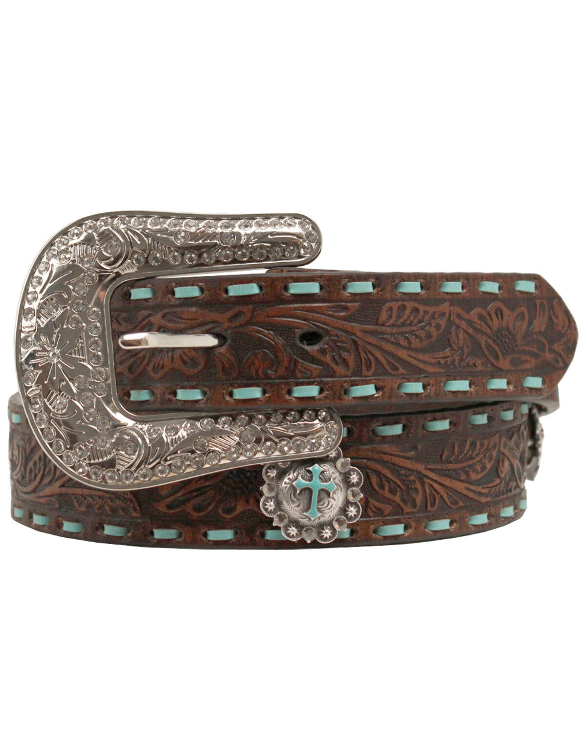 Image #1 - Nocona Embellished Turquoise Cross Concho Belt, , hi-res