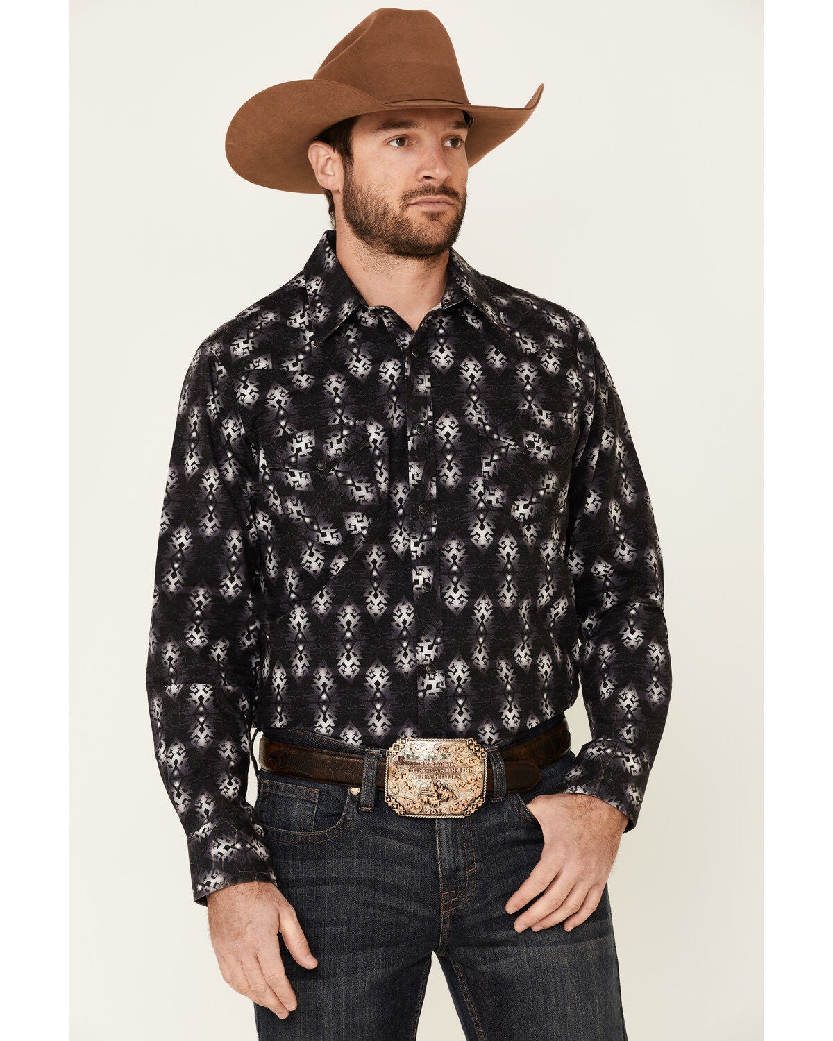 Image #1 - Rock & Roll Denim Men's Southwestern Print Long Sleeve Western Shirt, , hi-res