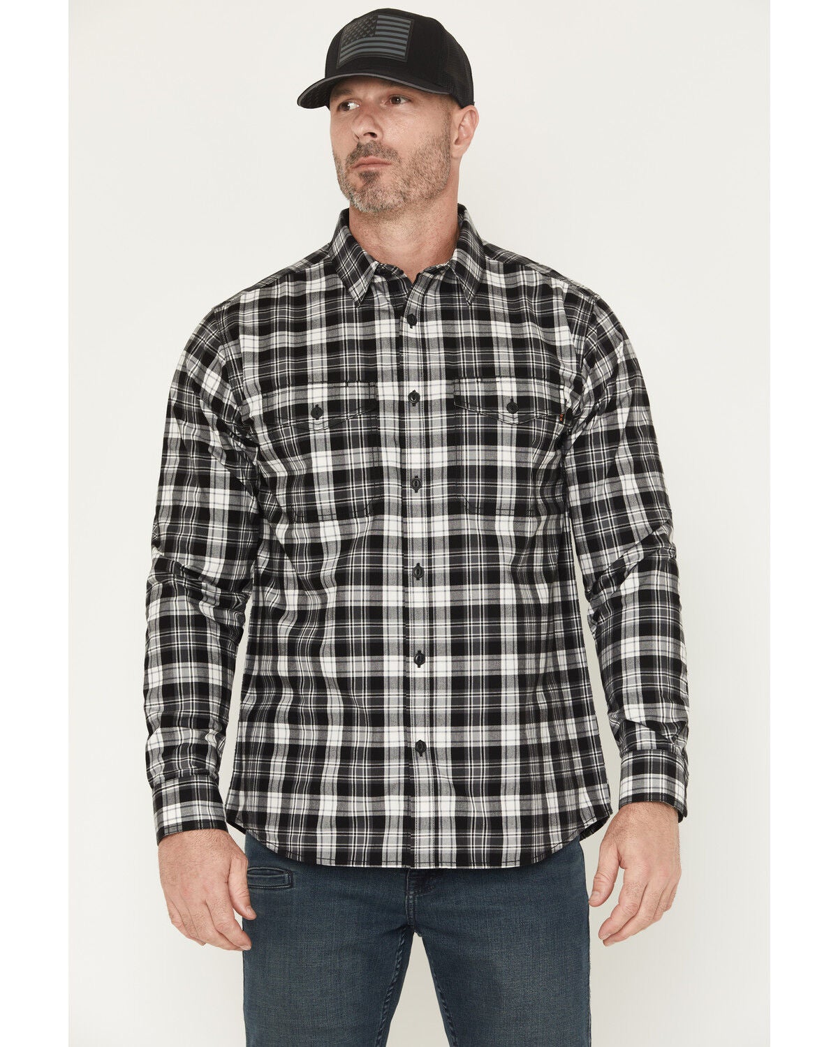 Hawx Men's Pike Plaid Print Long Sleeve Button-Down Flannel Shirt, Charcoal, hi-res