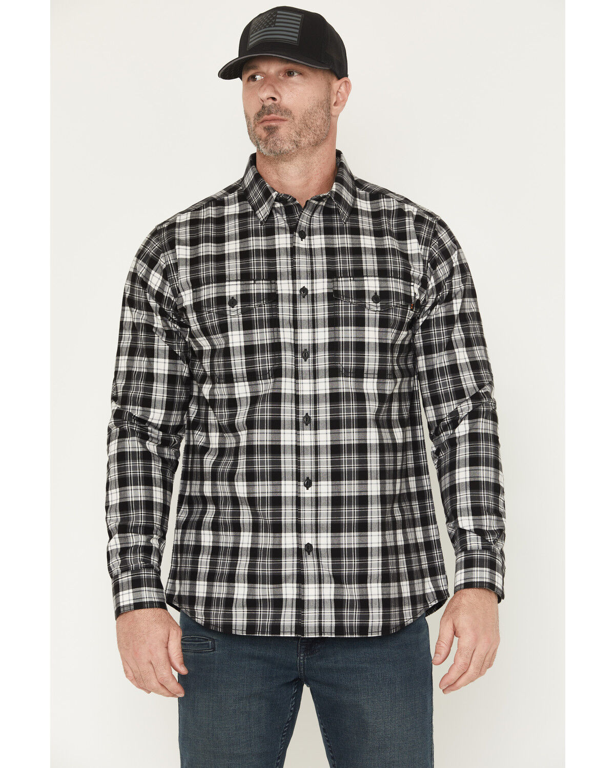 Image #1 - Hawx Men's Pike Plaid Print Long Sleeve Button-Down Flannel Shirt, Charcoal, hi-res