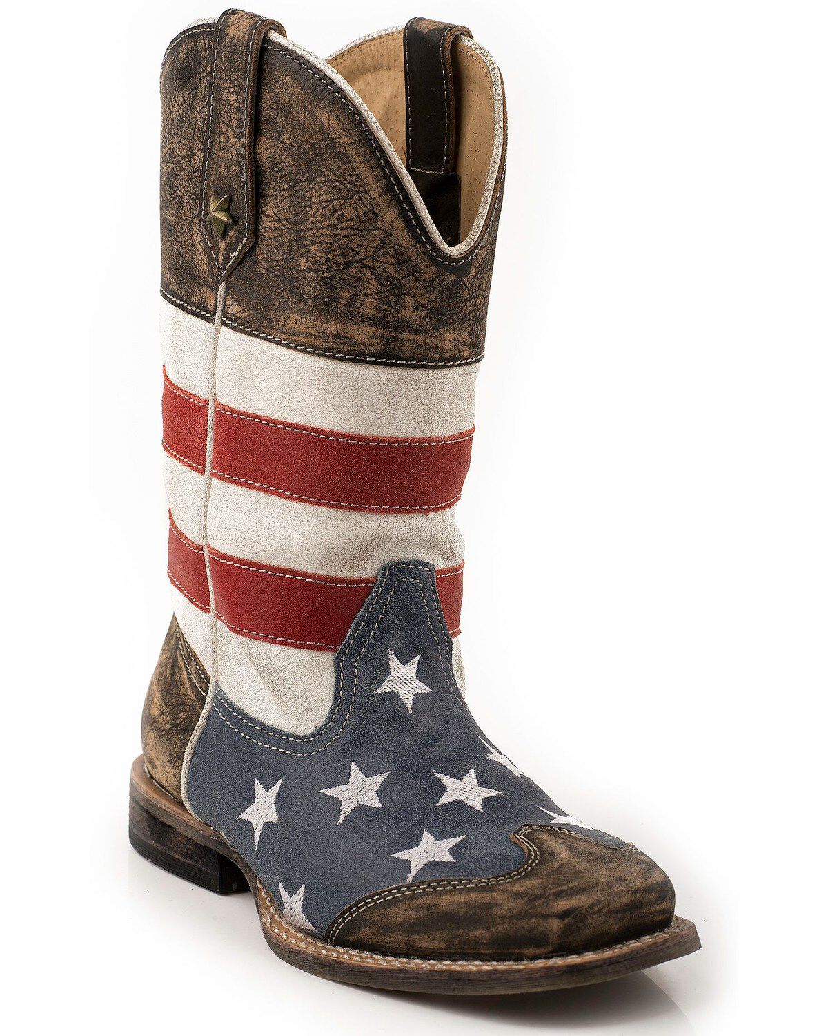 Image #1 - Roper Kid's Americana Flag Square Toe Western Boots, Brown, hi-res