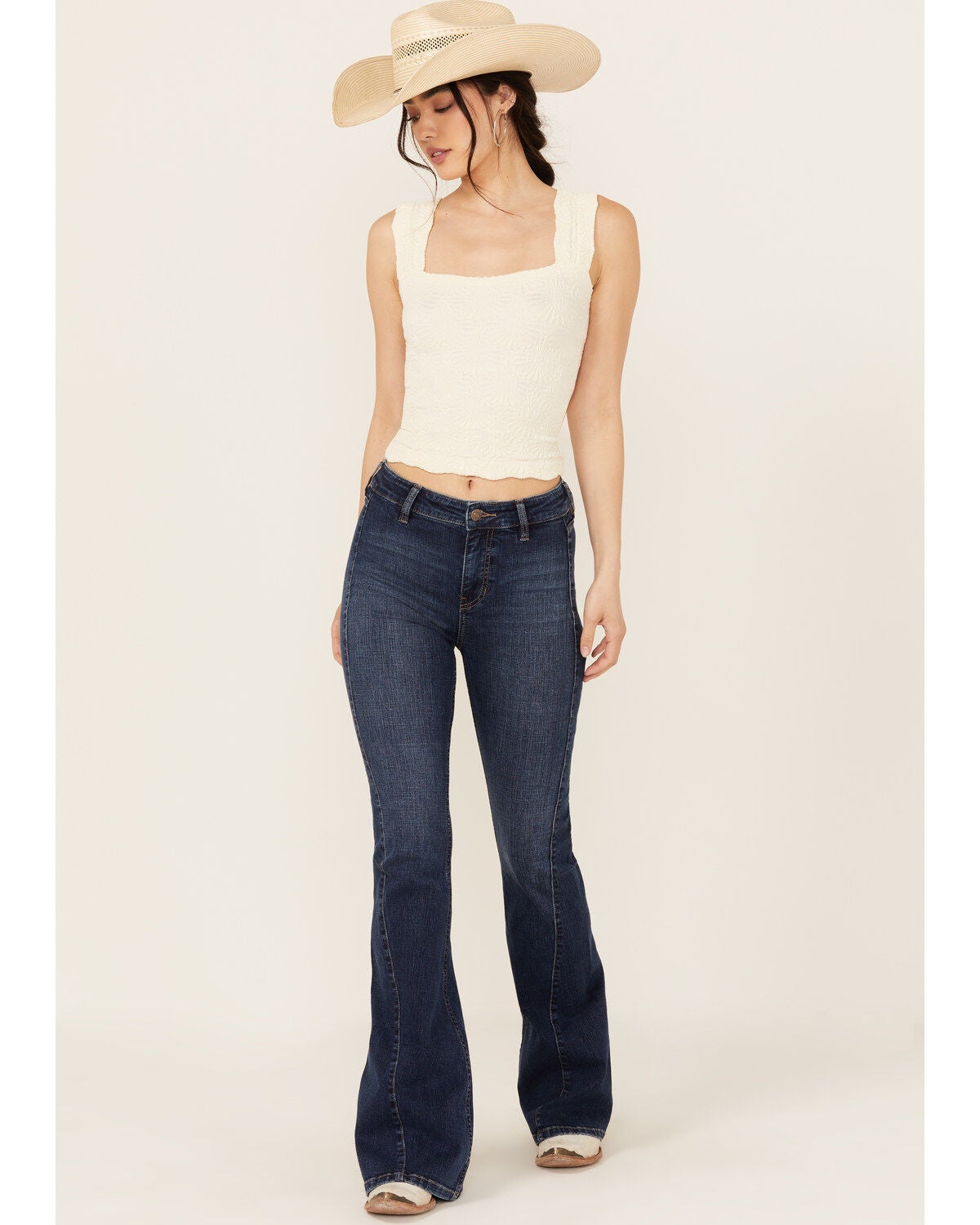 Shyanne Women's Luna High Rise Flare Stretch Denim Jeans, Dark Wash, hi-res