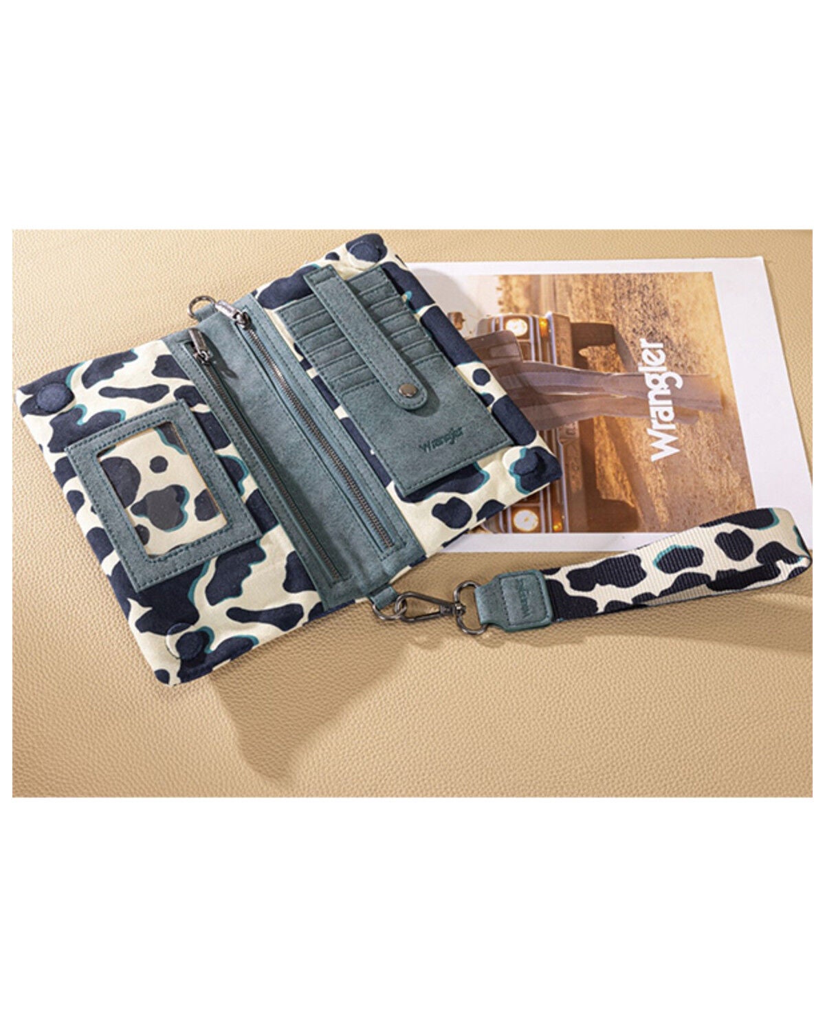 Image #3 - Wrangler Women's Cow Print Wallet Crossbody, Turquoise, hi-res