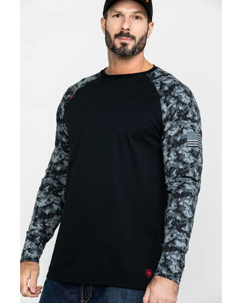 Ariat Men's Camo FR Baseball Long Sleeve Work Shirt , Camouflage, hi-res