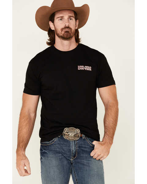 Cowboy Hardware Men's Live Wild Live Free Flag Logo Short Sleeve T-Shirt , Black, hi-res