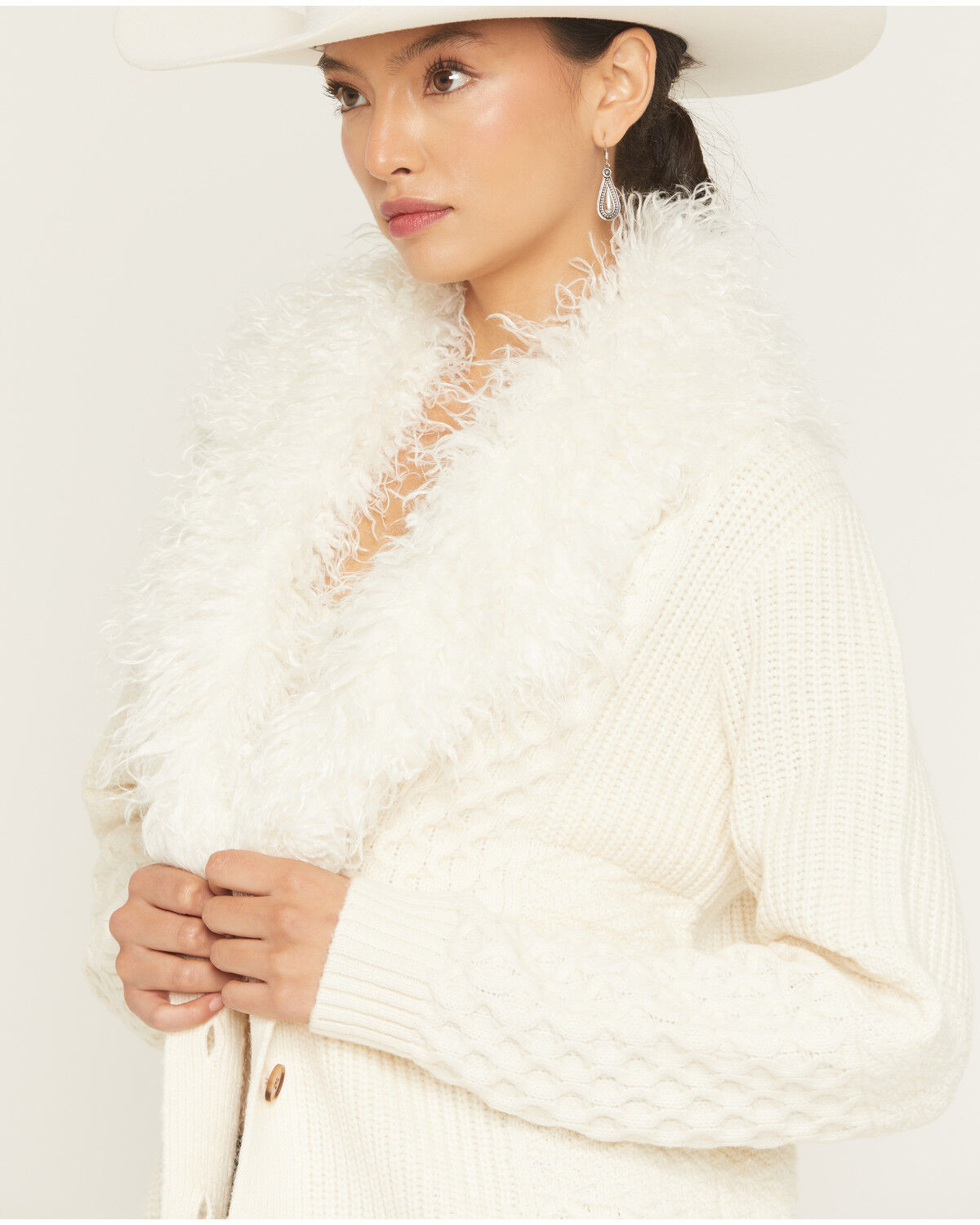 Image #2 - Idyllwind Women's Ryder Fur Collar Button-Down Sweater, Cream, hi-res