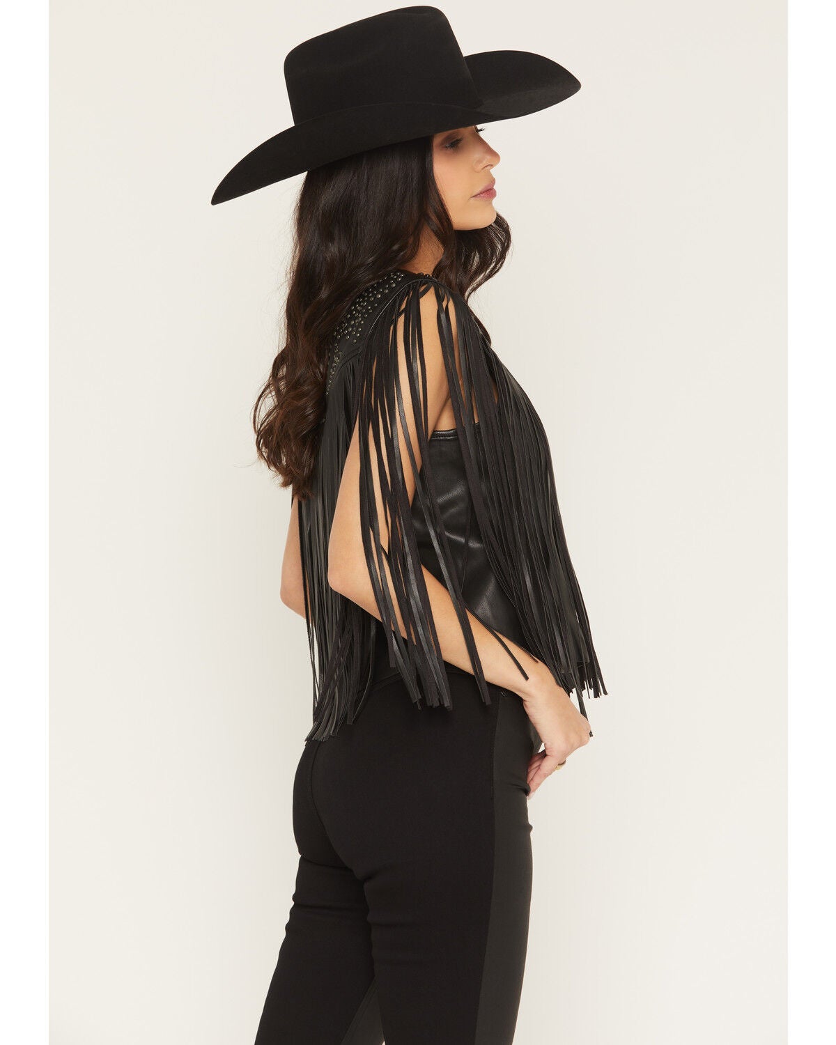 Image #2 - Idyllwind Women's Arlene Studded and Fringe Faux Leather Vest, Black, hi-res