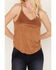 Shyanne Women's Crochet Lace Faux Suede Cami Top, Brown, hi-res
