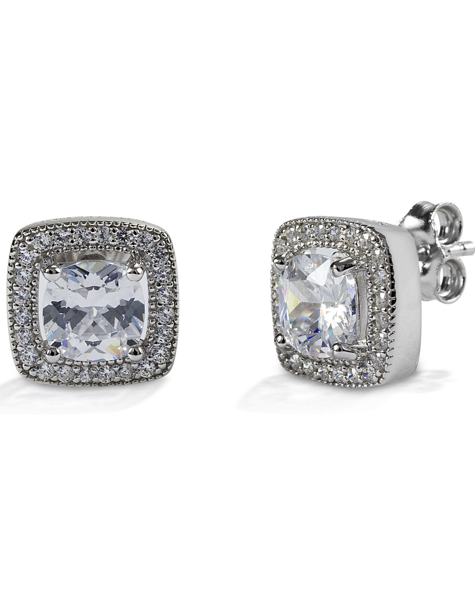Image #1 - Kelly Herd Women's Square Bezel Set Pave Earrings, Silver, hi-res