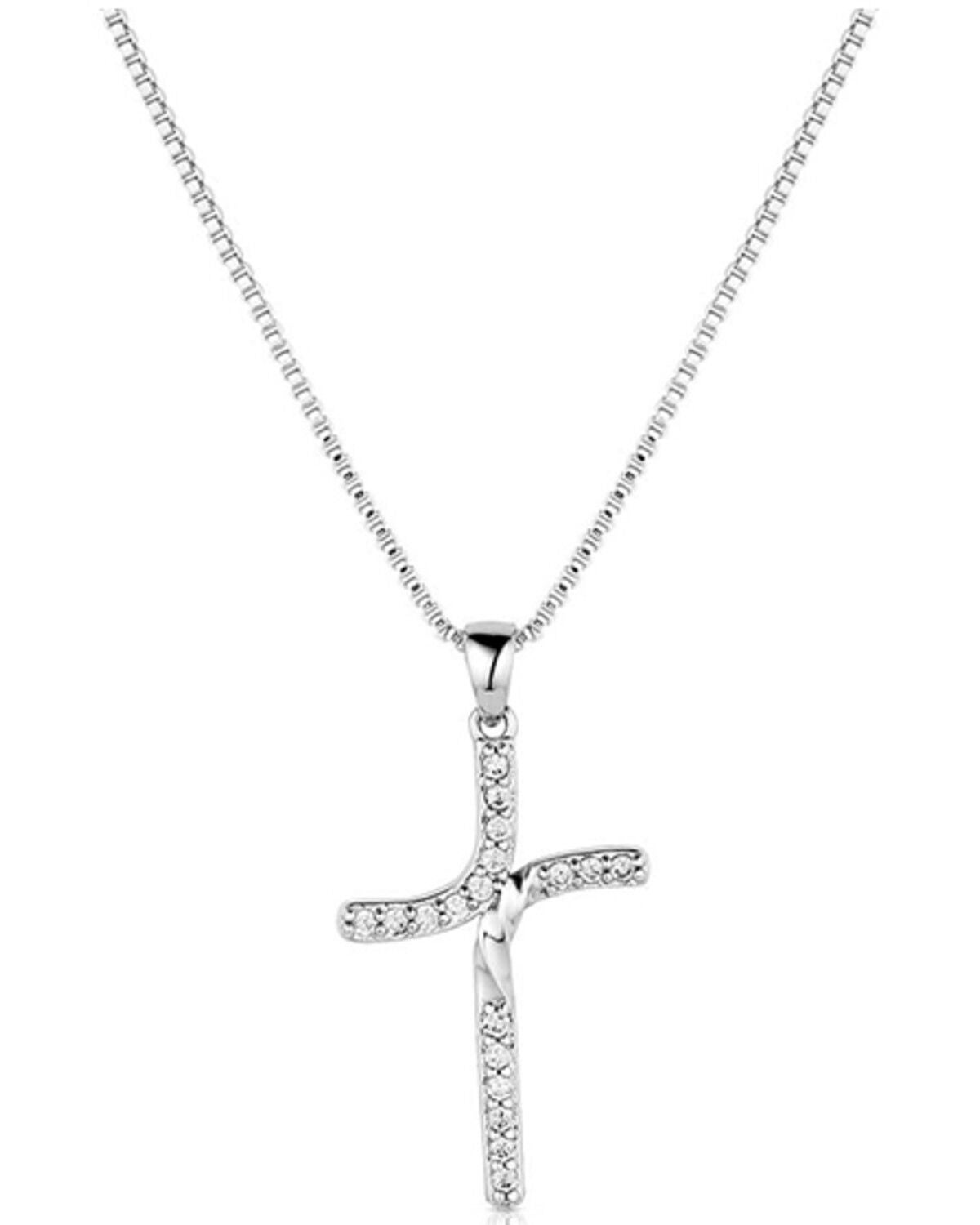 Montana Silversmiths Women's Bend Don't Break Cross Necklace, Silver, hi-res
