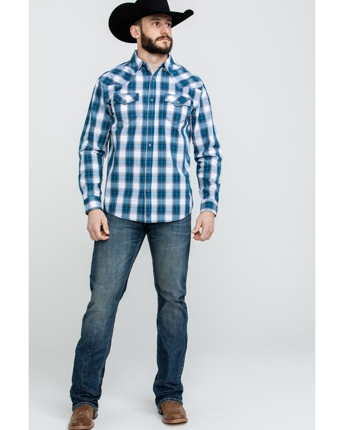 Image #6 - Moonshine Spirit Men's Azul Med Plaid Long Sleeve Western Shirt , , hi-res