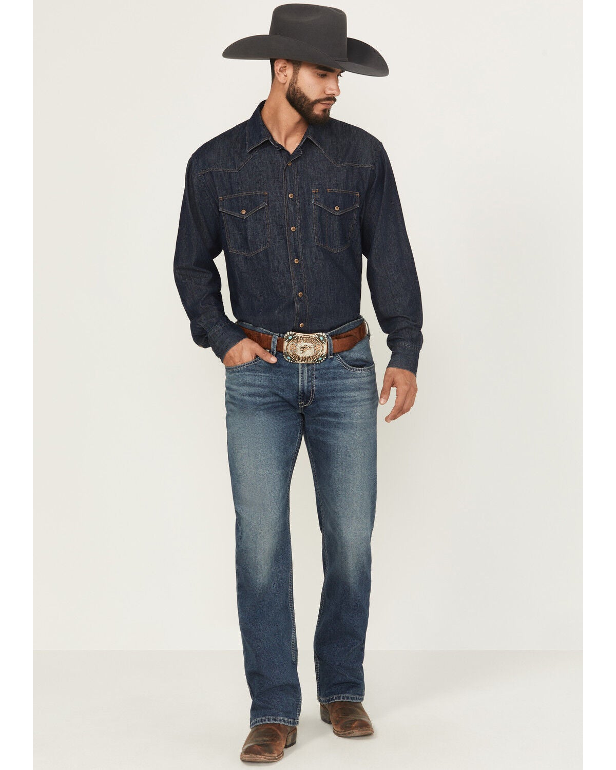 Ariat Men's M4 Silas Dayne Medium Wash Relaxed Bootcut Stretch Denim Jeans - Big, Medium Wash, hi-res