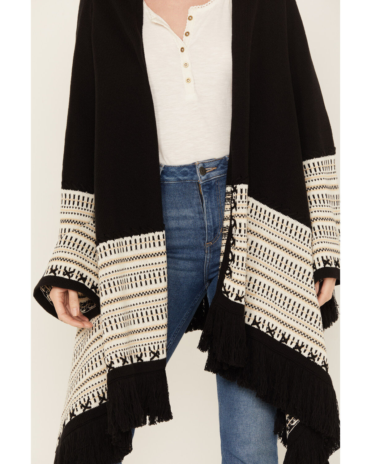 Image #3 - Shyanne Women's Cascade Fringe Border Cardigan, Black, hi-res