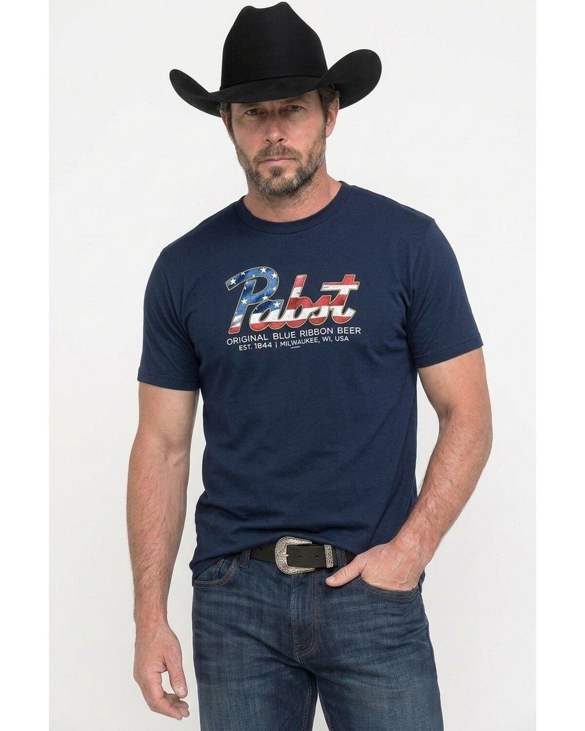 Pabst Men's Patriotic Logo Short Sleeve Graphic T-Shirt, Navy, hi-res
