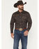 Image #1 - Cowboy Hardware Men's Brand Irons Print Long Sleeve Snap Stretch Western Shirt, Dark Brown, hi-res